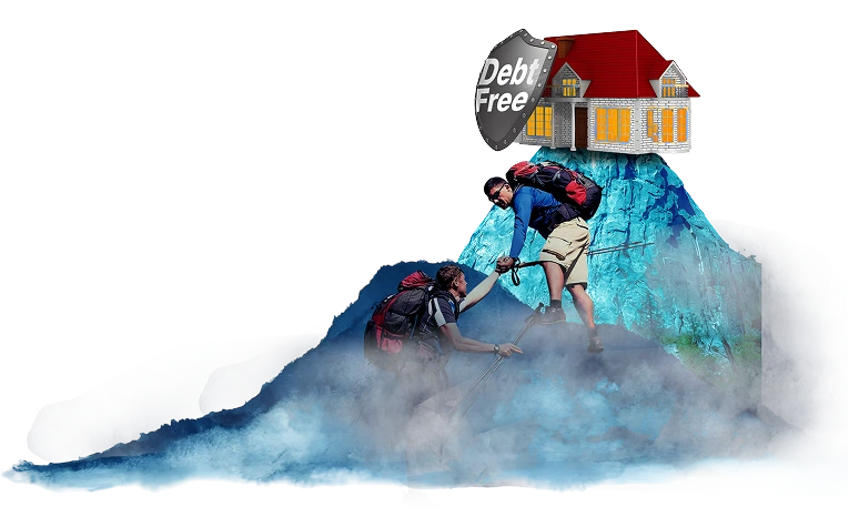 debt management - two men climbing a mountain