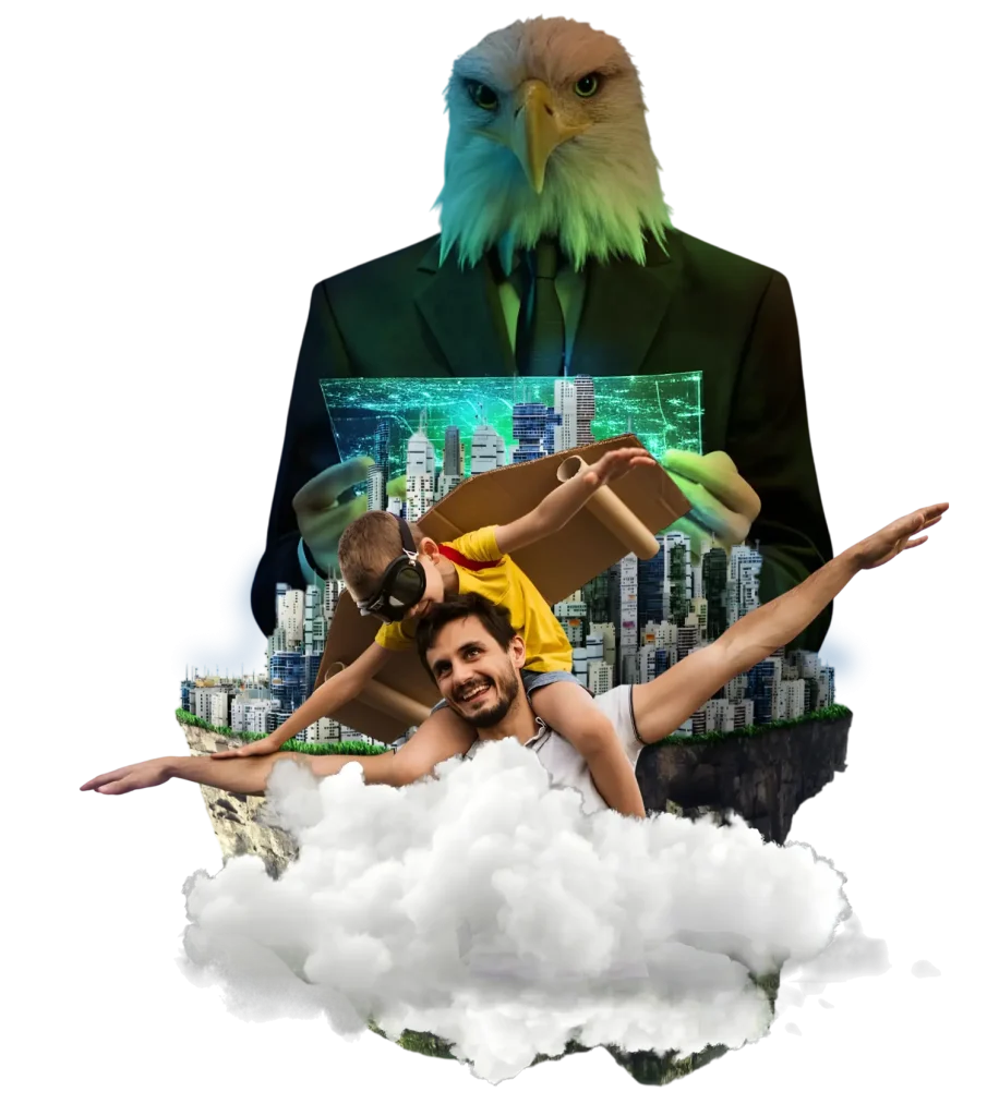 estate planning adviser eagle head man and man with child on his shoulders