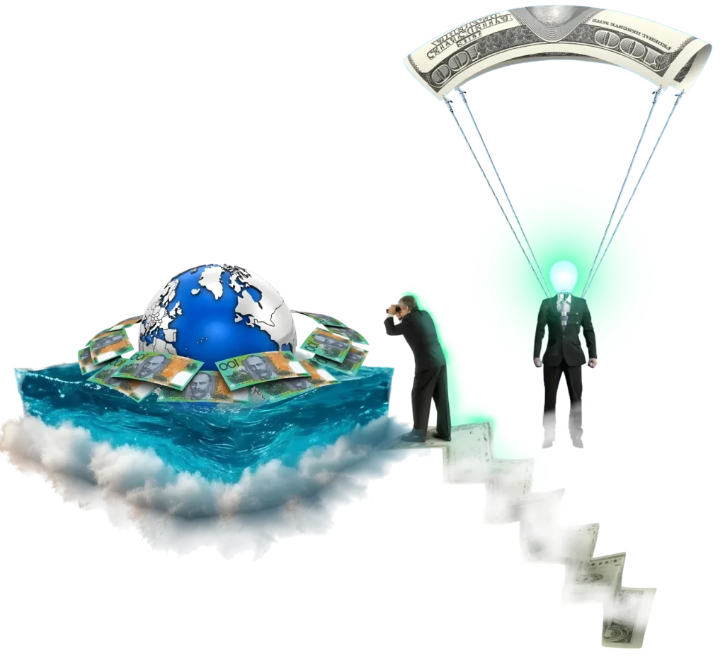 Goal Based Financial Advice man parachuting with a 100 dollar bill