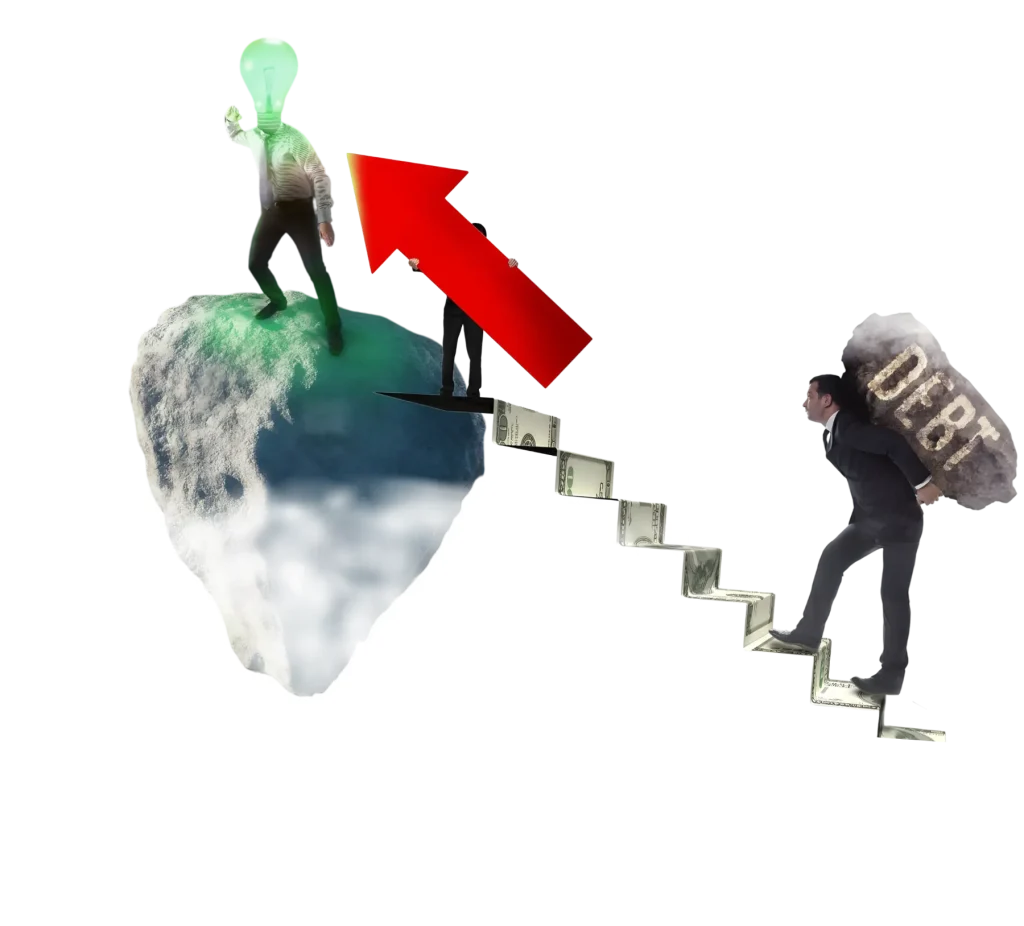 financial goals man carrying debt up stairs